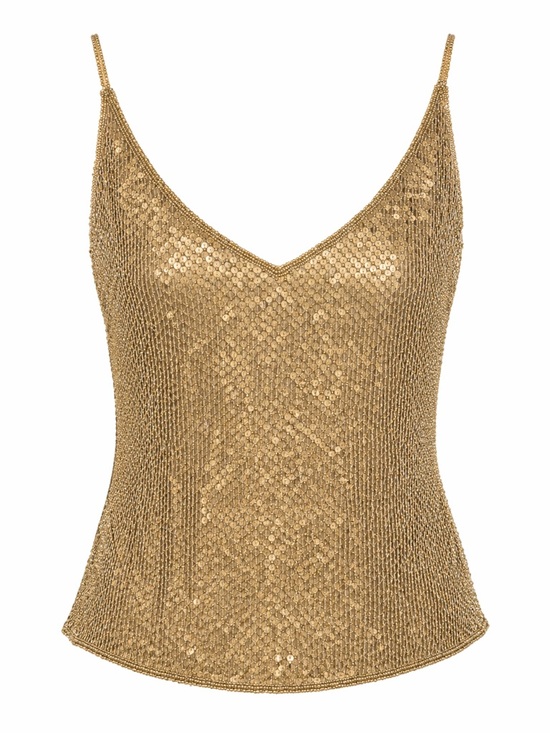Embex Tops - Vintage Niva by Embex Gold Beaded Silk Cami Y2K Disco Glam Top-Small
